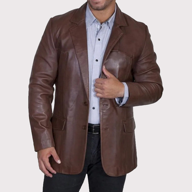 Western Dark Brown Leather Sportcoat Blazer