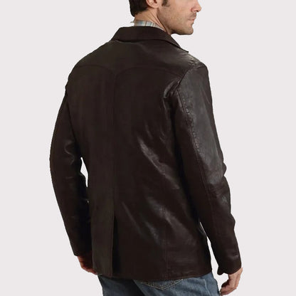 Western Smooth Brown Leather Blazer Jacket for Men