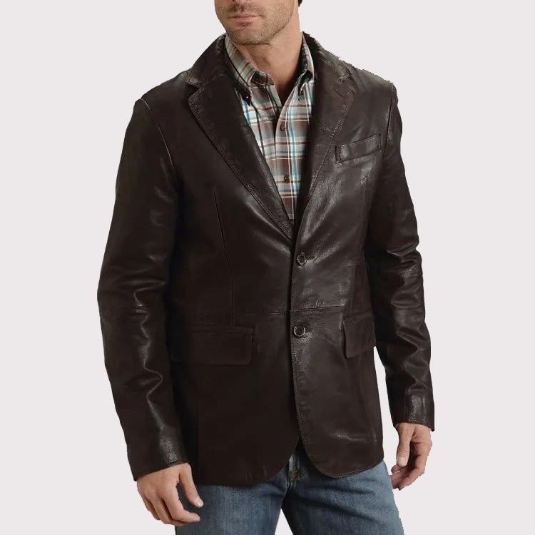 mens western smooth brown leather blazer jacket