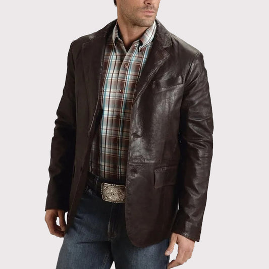 Western Brown Leather Blazer Jacket