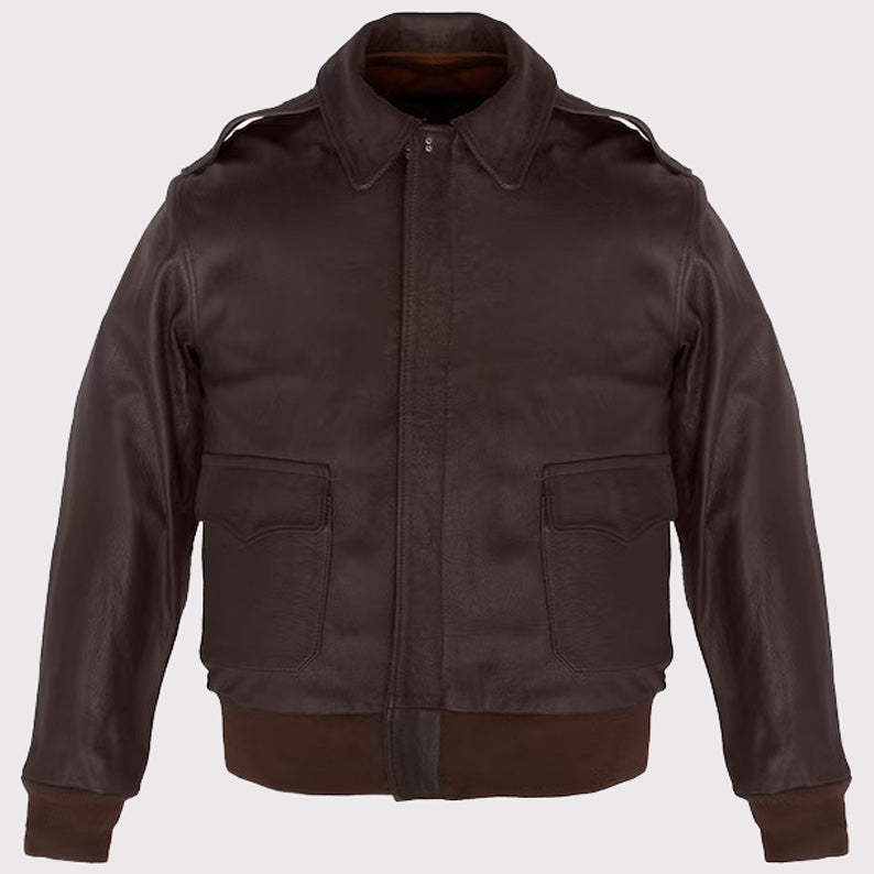 Wing Collar Leather Bomber Jacket