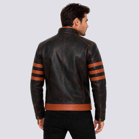 Men's Brown Genuine Leather Wolverine Jacket with Distressed Vintage Style