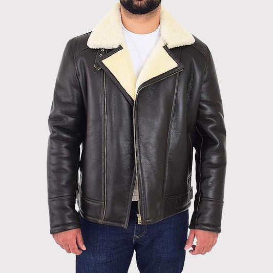 Men's X-Zip Fitted Shearling Aviator Bomber Coat - Sheepskin Flying Jacket Men's Shearling Aviator Coat - Sheepskin Flying Jacket
