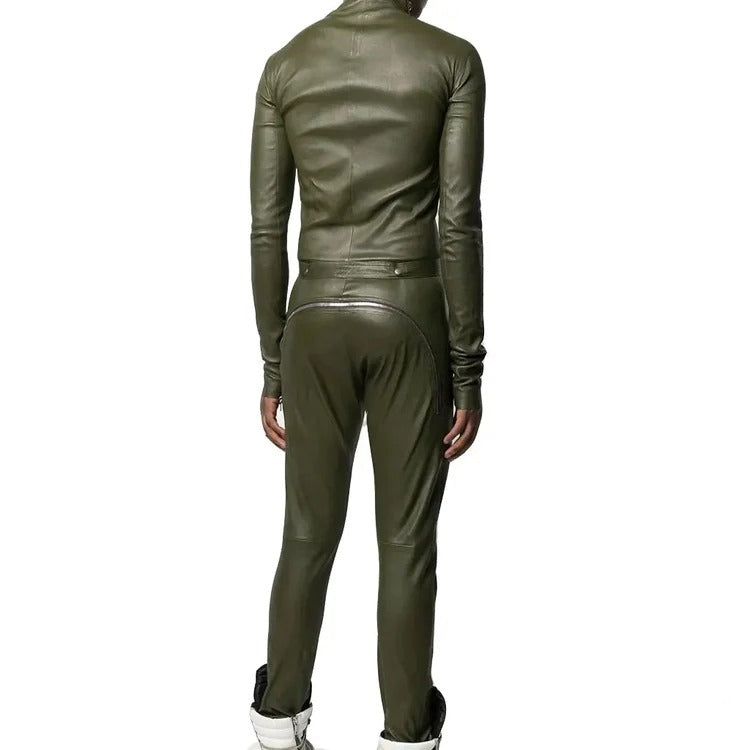 Men's Zipper Leather Jumpsuit - Edgy and Functional