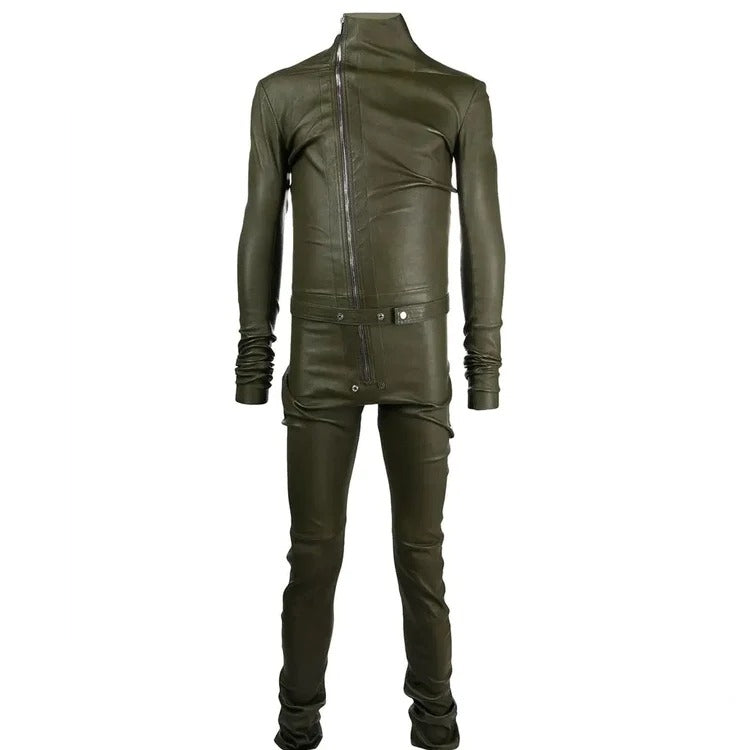 Men's Zipper Leather Jumpsuit - Edgy and Functional
