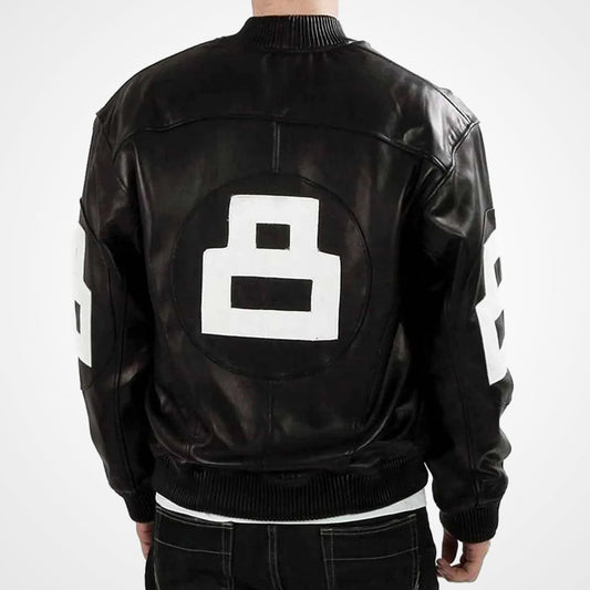 michael hoban 8 ball bomber black leather jacket