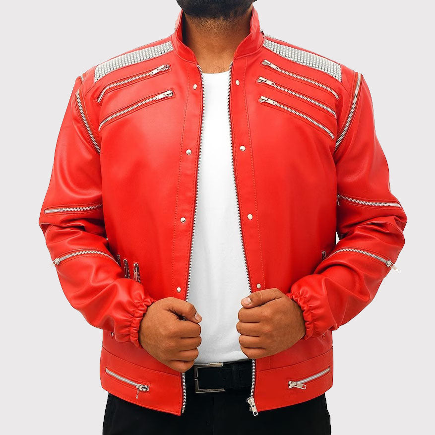 Michael Jackson 'MJ Beat It' Real Leather Biker Jacket for Men