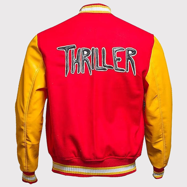 MJ Michael Jackson Thriller Varsity Bomber Jacket - Red M Logo