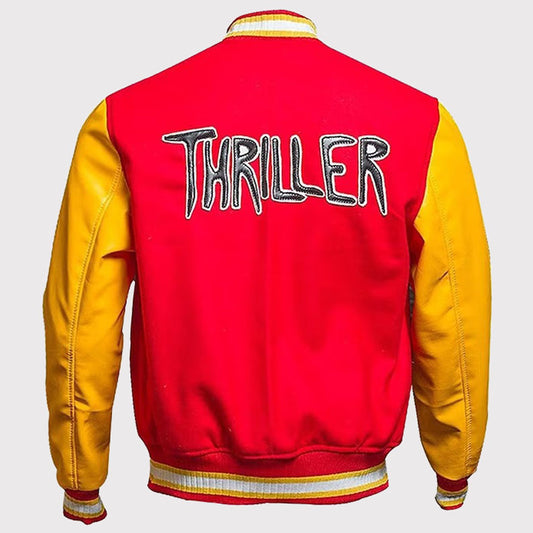 MJ Michael Jackson Thriller Varsity Bomber Jacket - Red M Logo