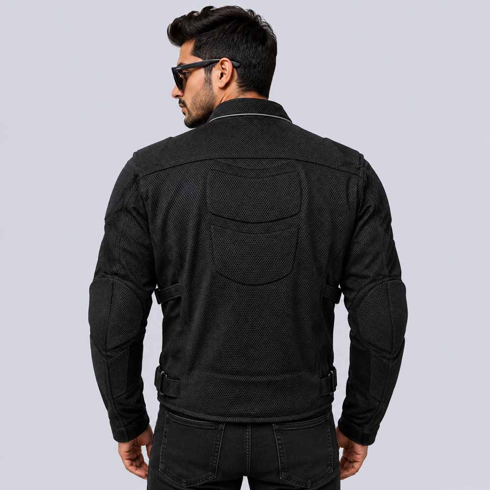 Men's Black Poly Mesh Motorcycle Jacket with CE X Armor Protection