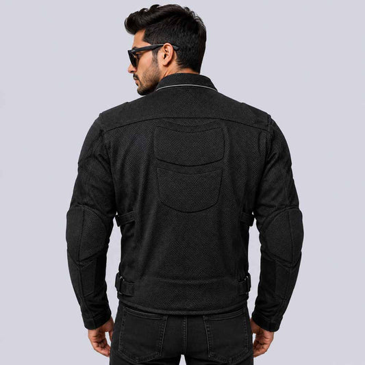 Men's Black Poly Mesh Motorcycle Jacket with CE X Armor Protection