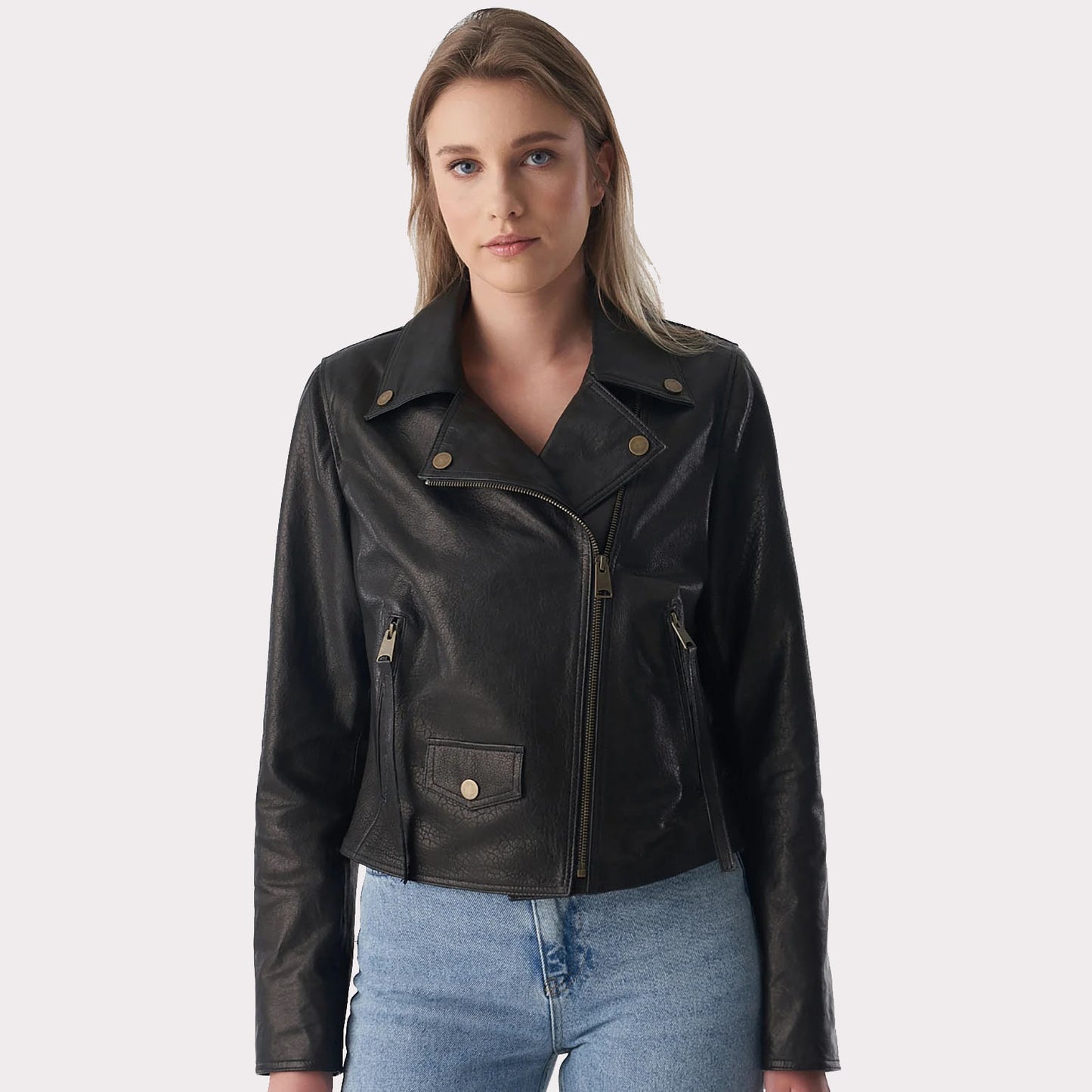 Natural Grain Black Women's Classic Biker Jacket