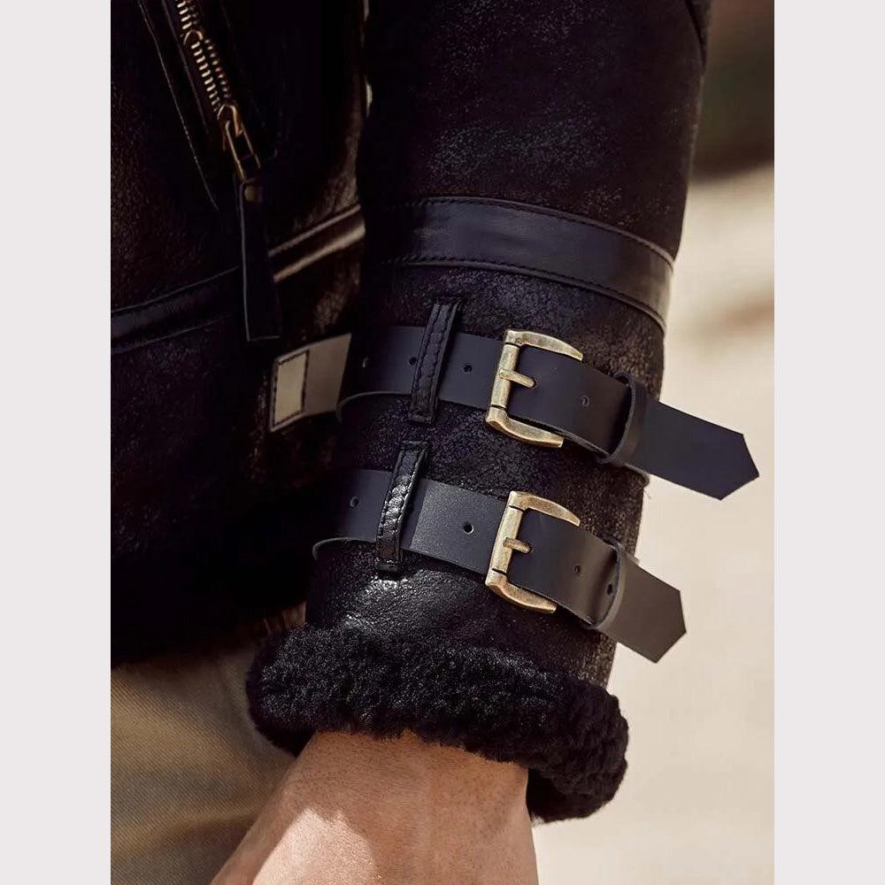 New Men's B3 Black Shearling Bomber Jacket