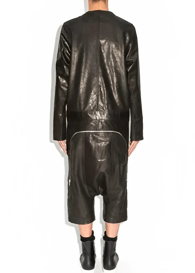 New Men's Black Leather Jumpsuit