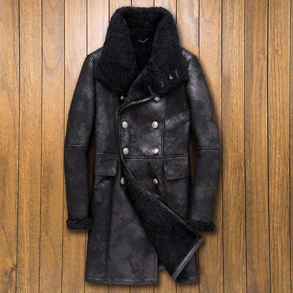 New Men's Long Black B3 Shearling Bomber Jacket - Fur Coat