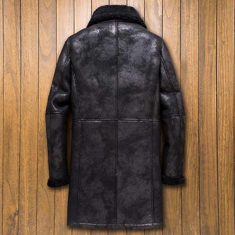 New Men's Long Black B3 Shearling Bomber Jacket - Fur Coat
