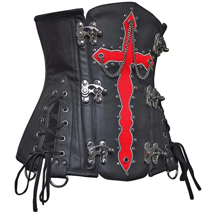 Olesya Blood Crossed Black Faux Leather Underbust Corset