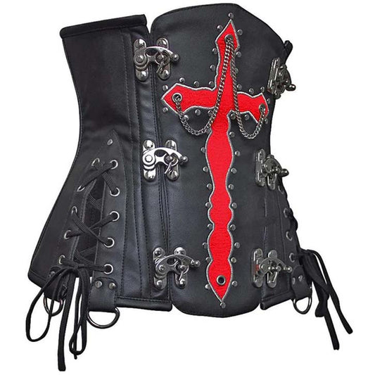 Olesya Blood Crossed Black Faux Leather Underbust Corset