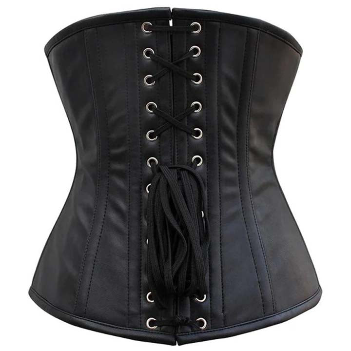 Olesya Blood Crossed Black Faux Leather Underbust Corset