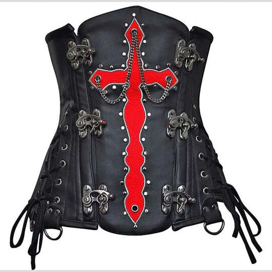 Olesya Blood Crossed Black Faux Leather Underbust Corset Olesya Blood Crossed Black Faux Leather Underbust Corset