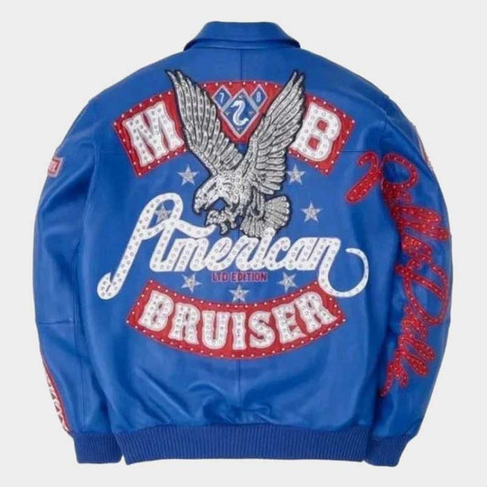 Pelle Pelle American Bruiser Blue Leather Jacket Eagle Studded for Men