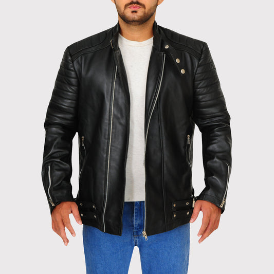 Pitch Black Snap Tab Leather Jacket Pitch Black Snap Tab Leather Jacket - Stylish Outerwear