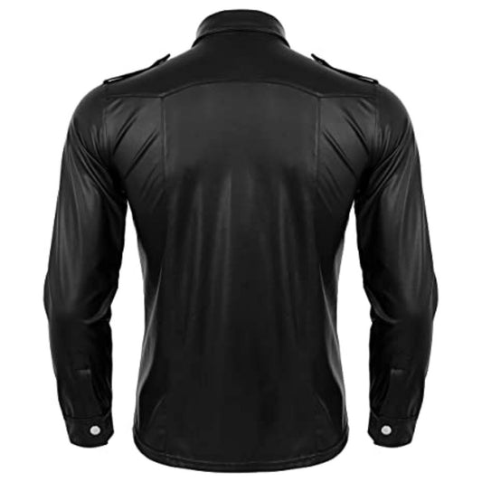 Police Uniform Shirt Tops with Turn-Down Collar