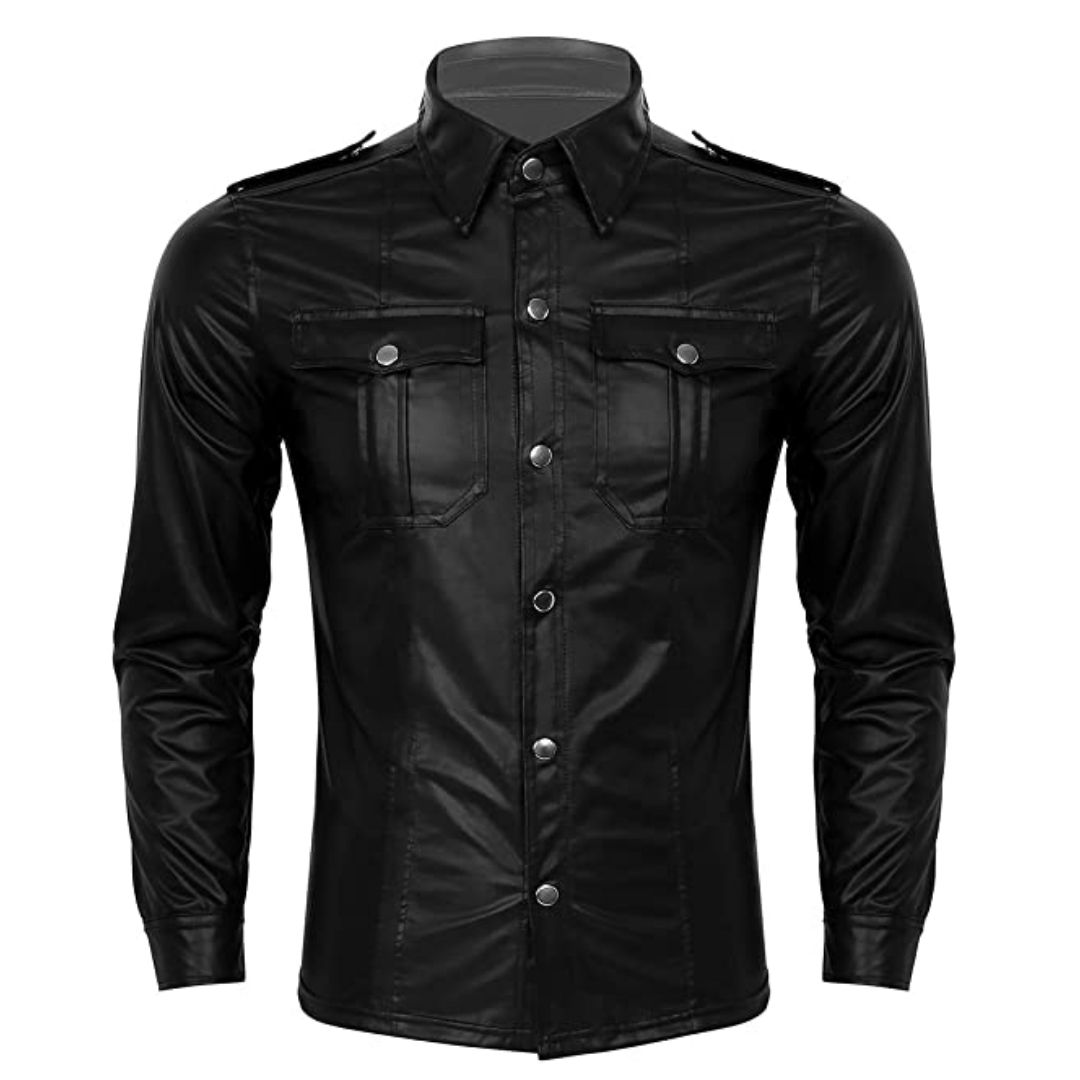 Police Uniform Shirt Tops with Turn-Down Collar