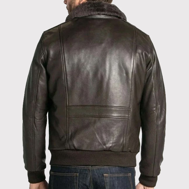 Premium Brown Cowhide Leather Aviator Bomber Jacket