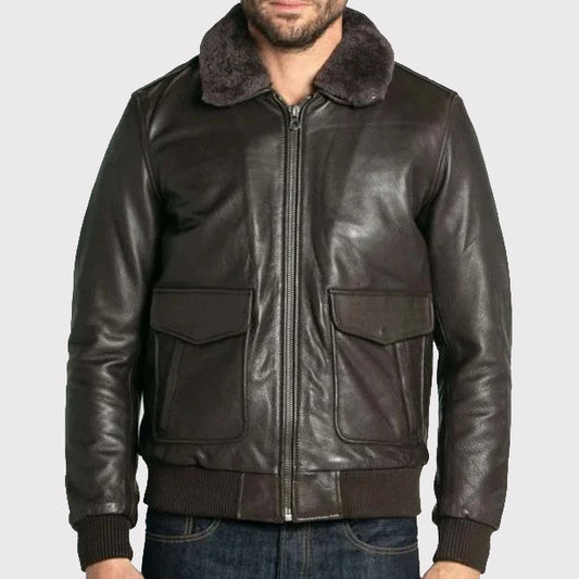 Premium Brown Cowhide Leather Aviator Bomber Jacket