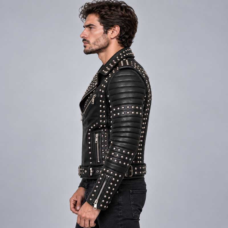 Premium western studded leather jacket for men crafted from high quality genuine leather.