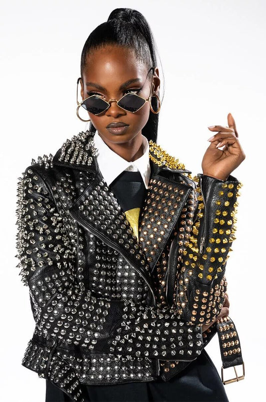 Punk Women's Long Spiked Leather Jacket Punk Women's Long Spiked Leather Jacket