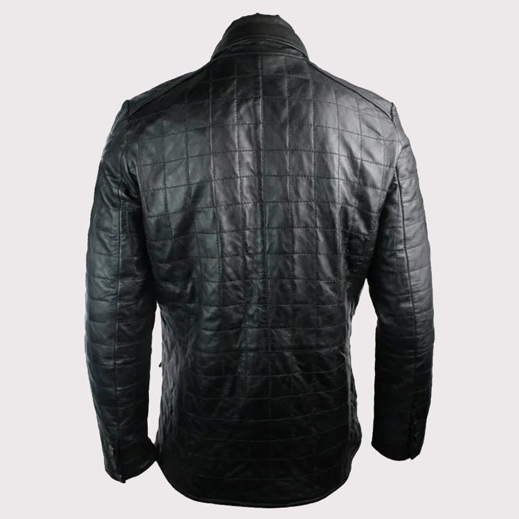 Quilted Celebrity Style Black Leather Blazer for Men