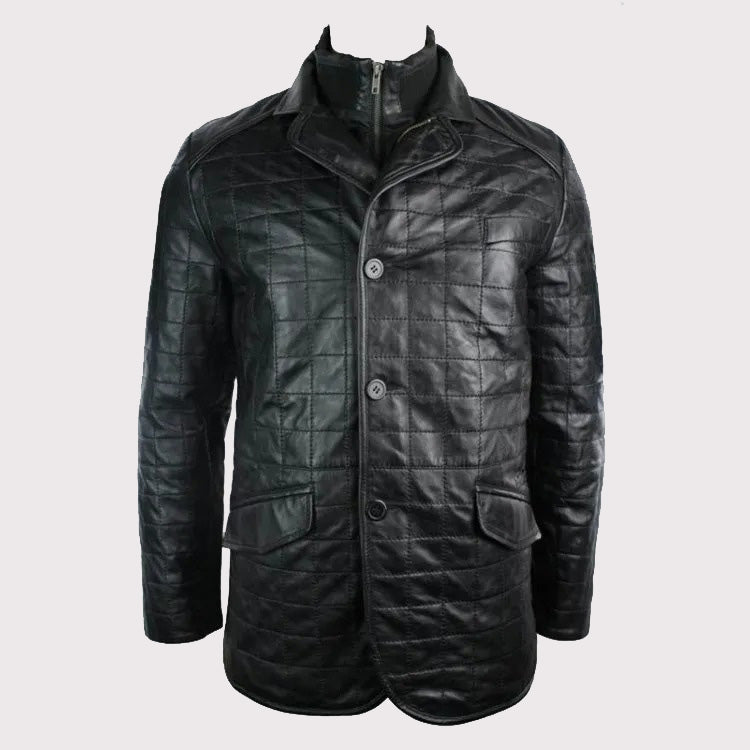 Quilted Celebrity Style Black Leather Blazer