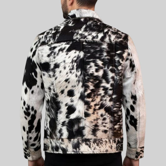 Genuine hair-on cowhide western leather jacket for men