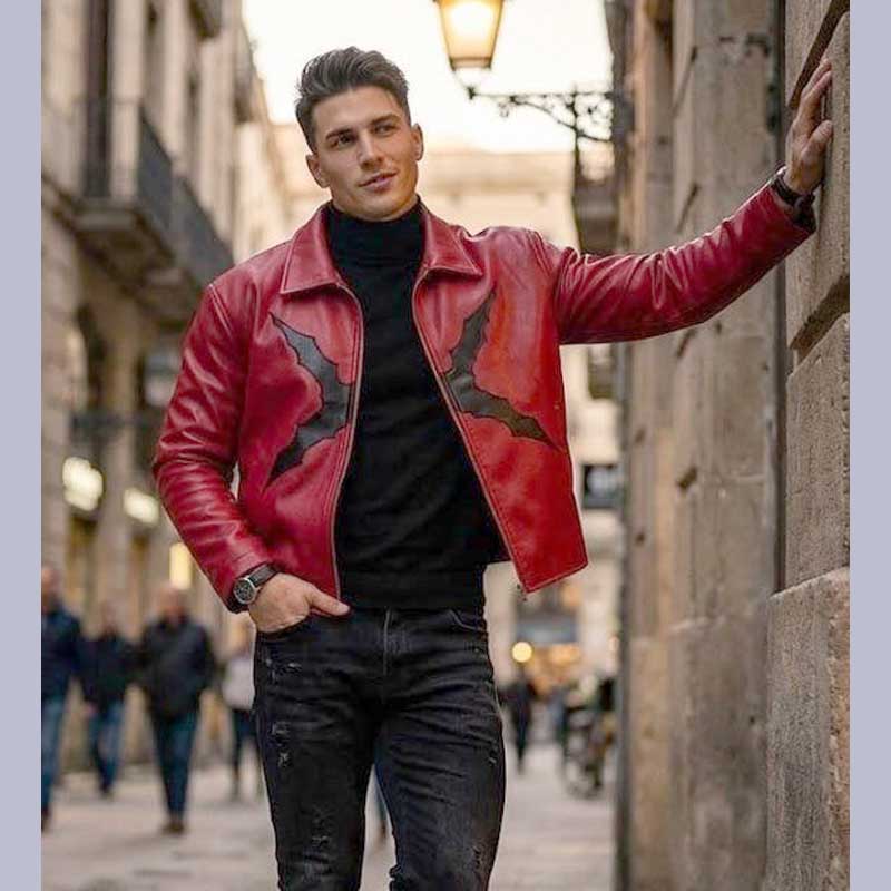 Premium Red Leather Moto Bomber Jacket for Gothic Grunge Streetwear | Jackets Kingdom