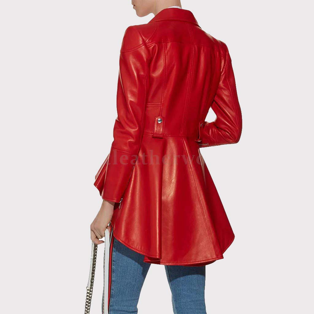 Red Peplum Women's Leather Jacket