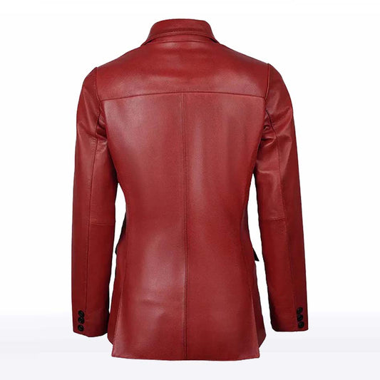 Red Sheepskin Leather Blazer for Women