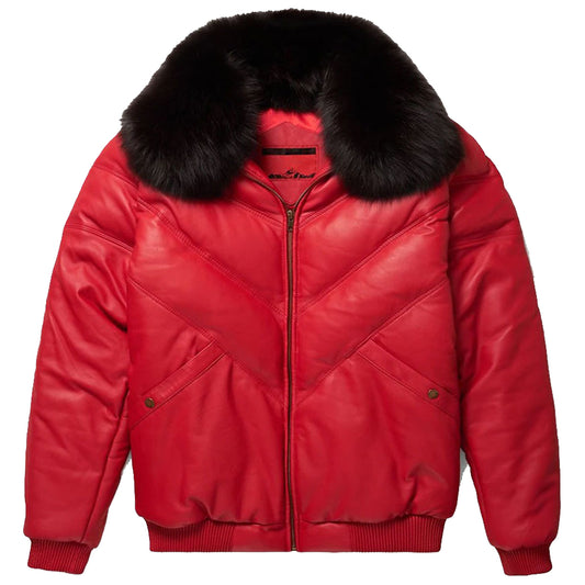 New Red V-Bomber Leather Jacket Red V-Bomber Leather Jacket | New Stylish Outerwear
