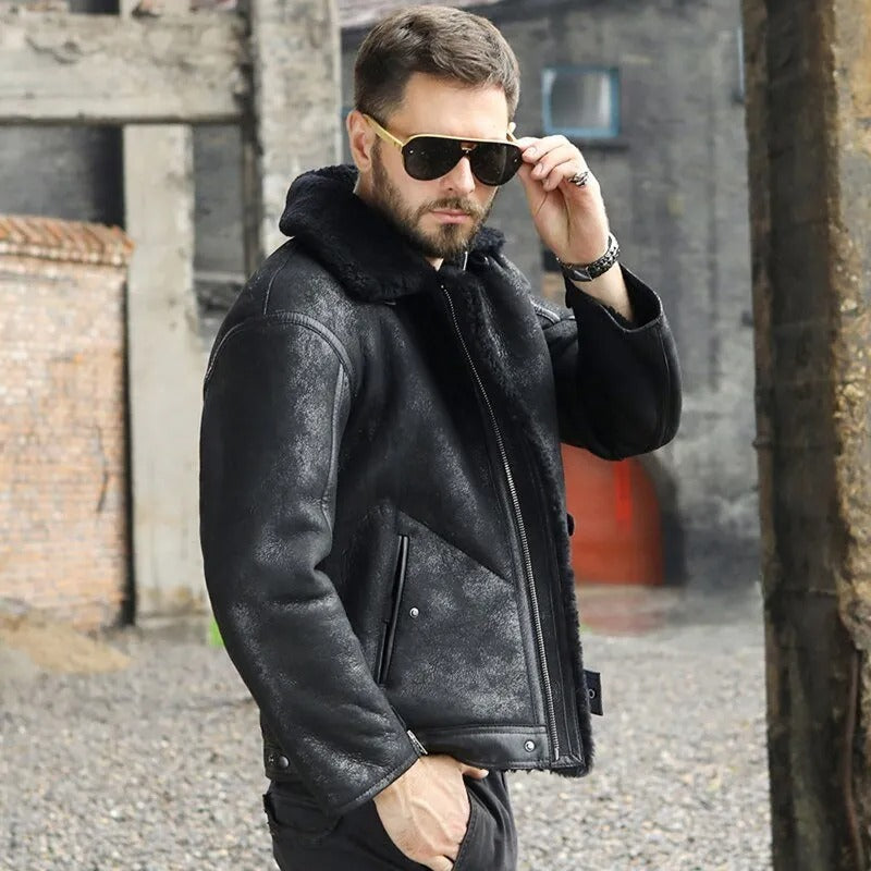 Retro Black Shearling Jacket Short Fur Coat