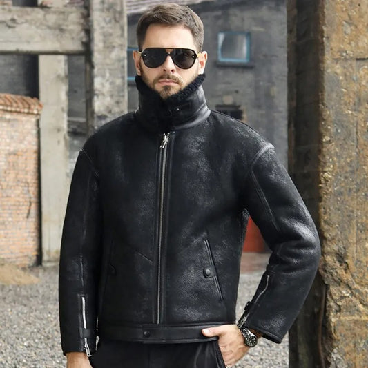 Retro Black Shearling Jacket Short Fur Coat