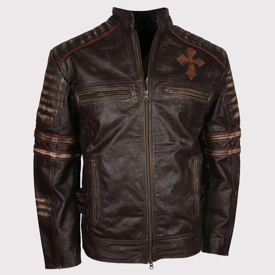 Rider Vintage Café Racer Distressed Brown Leather Jacket for Men - Retro Biker Style