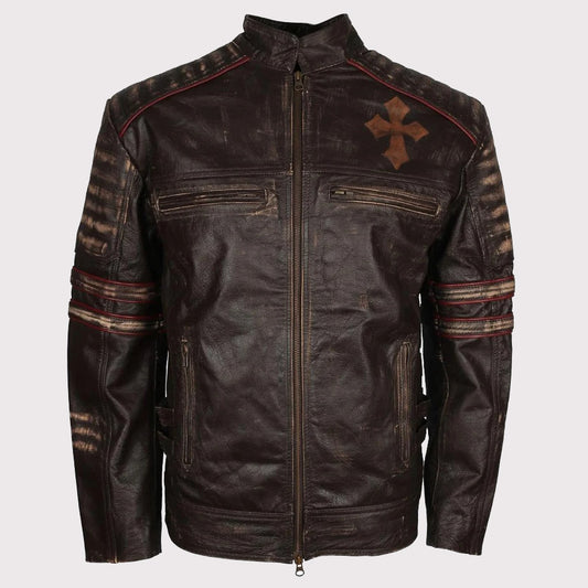 Rider Vintage Café Racer Distressed Brown Leather Jacket for Men - Retro Biker Style Rider Vintage Café Racer Leather Jacket