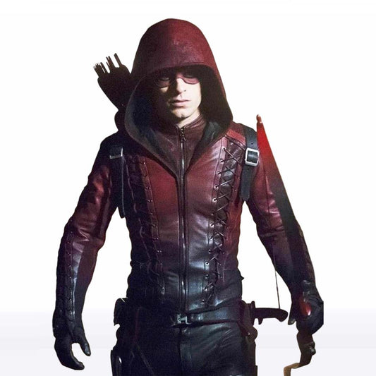 Roy Harper Red Arrow Hooded Leather Jacket