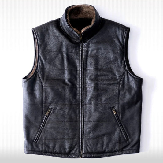 Men's Shearling Sheepskin Vest Sheepskin Vest - Men's Black Shearling Waistcoat with Fur