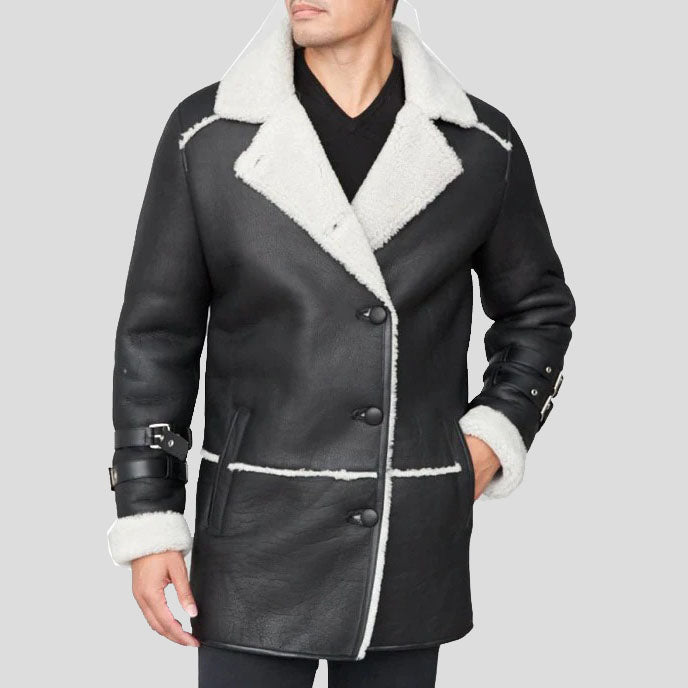 Black Shearling Sheepskin Car Coat