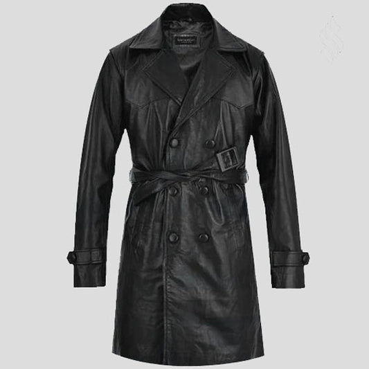Classic Vintage Leather Trench Coat