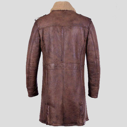 Men's B3 Aviator Sheepskin Shearling Leather Trench Brown Coat