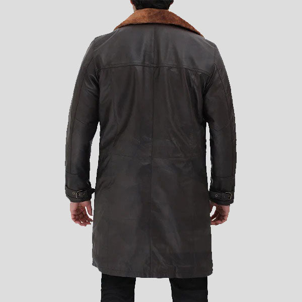 Men's Dark Brown Shearling Leather Trench Coat