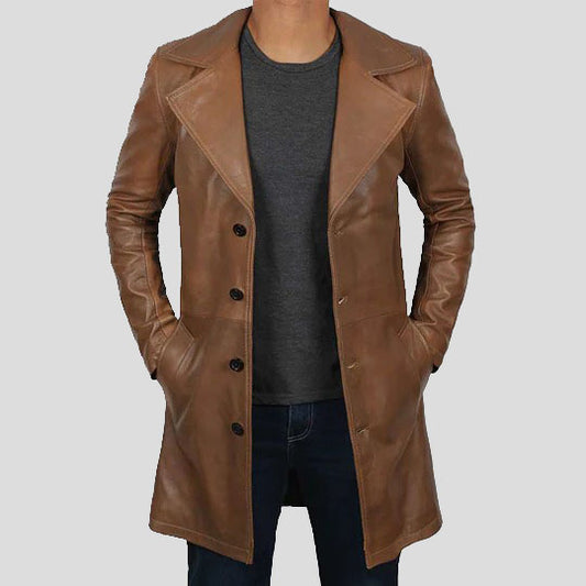 Men's Distressed Brown Winter Car Leather Trench Coat Men's Distressed Brown Car Leather Trench Coat